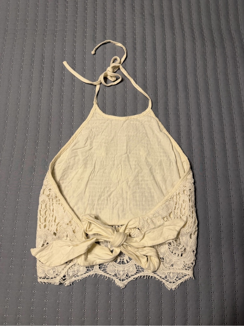 Lace Halter Crop Top in Cream Tie Back xs - Picture 2 of 4